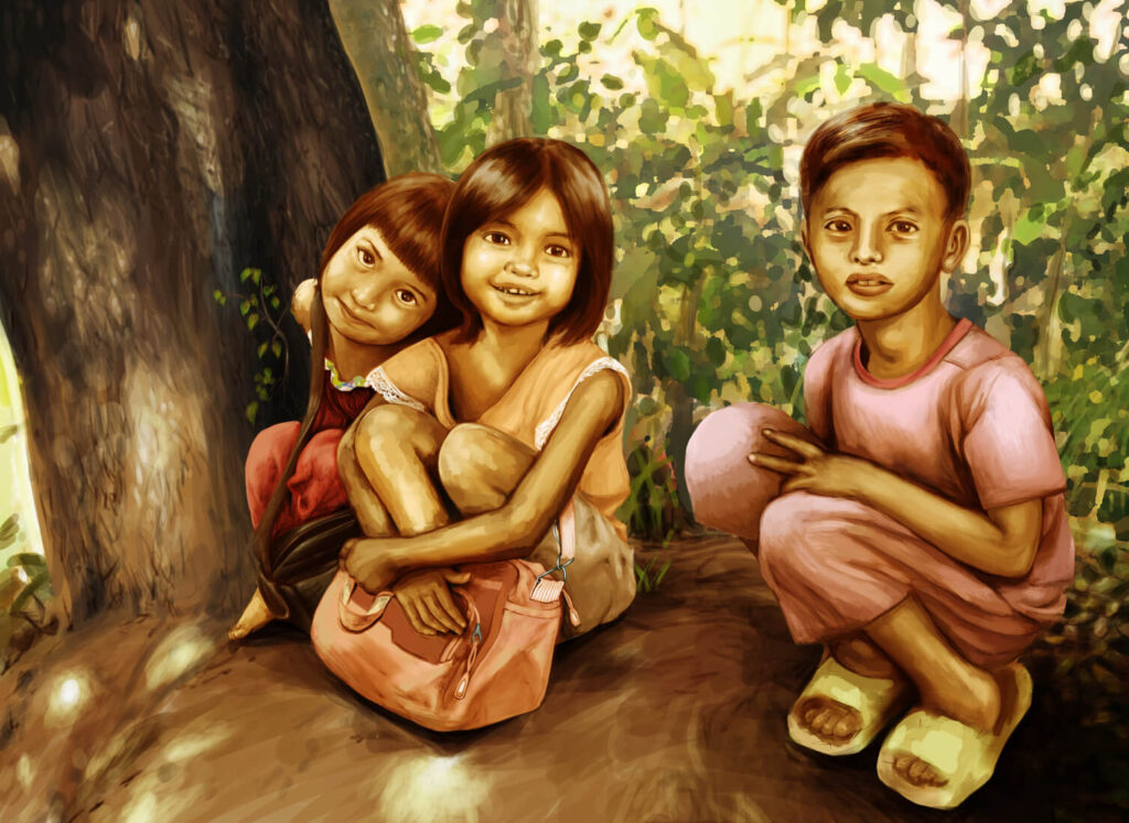 カンボジアの少年少女のイラスト
